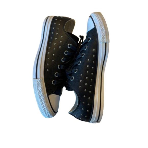 Converse All Star Womens Size 9 Black Leather with Silver Metal Studs - Picture 7 of 13